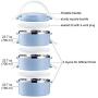 YBOBK HOME Stainless Steel Lunch Box Thermal Hot Leakproof Japanese Round Cylinder Triple Stackable Solid Bento Lunch Box with Insulated Bag and Portable Flatware Utensil Set for Adults (Blue)