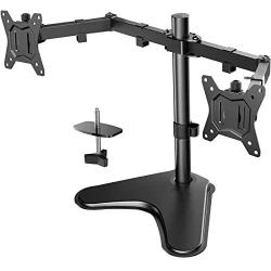 Dual Monitor Stand, Free Standing Height Adjustable Two Arm Monitor Mount for Two 13 to 32 inch Flat Curved LCD Screens with Swivel and Tilt, 17.6lbs per Arm by Huanuo