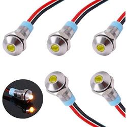 smseace 5PCS Yellow DC/AC12V-24V Energy Saving 1/4 Indicator Light Mounting Hole 6mm with 150mm Cable Length Metal Waterproof LED Indicator Light DQ-6T-Y-12