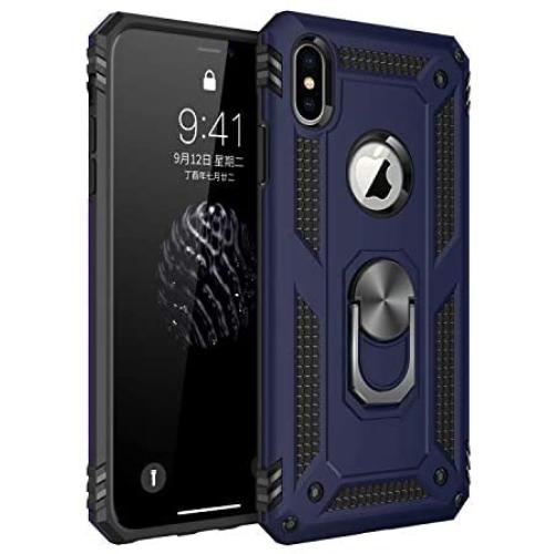 Military Grade Drop Impact for iPhone Xs Case iPhone X Case 360 Metal Rotating Ring Kickstand Holder Built-in Magnetic Car Mount Shockproof Cover for iPhone Xs X Protection Case (Blue)