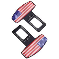 2 Packs Car Seat Belt Clip, Car Seat Belt Silencer Metal Tongue, Seat Safety Belt Buckle Auto Metal Seat, Universal Fit, National Flag