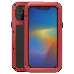 LOVE MEI for iPhone 11 Pro Max Case, Heavy Duty Full Body Sturdy Hard Shockproof Dirtproof Anti-Scratch Hybrid Aluminum Metal Silicone Case with Tempered Glass Cover for iPhone 11 Pro Max (Red)