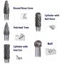 Tonsiki 5 Pieces 10mm Head Tungsten Carbide Rotary Burr Carving Bit Set with 1/4 Inch(6mm) Shank for DIY Woodworking, Carving, Engraving, Drilling