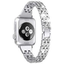 Secbolt Bling Bands Compatible Apple Watch Band 42mm 44mm Women iWatch Series 6 5 4 3 2 1 SE, Dressy Jewelry Metal Wristband Strap Diamond Rhinestone, Silver