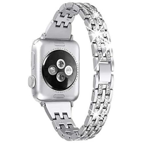 Secbolt Bling Bands Compatible Apple Watch Band 42mm 44mm Women iWatch Series 6 5 4 3 2 1 SE, Dressy Jewelry Metal Wristband Strap Diamond Rhinestone, Silver