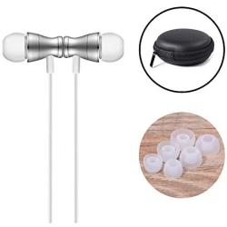 Acode In-Ear Earbuds Earphones Headphones, 3.5mm Metal Housing Magnetic Best Wired Bass Stereo Headset Built-in Mic/Hands-free/Volume Control+Carrying Case+3 Pairs EarBuds (S/M/L) (Silver)