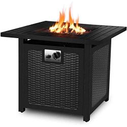 femor 30'' Propane Gas Fire Pit, 50,000 BTU Auto-Ignition Fire Bowl with Waterproof Firepit Table Cover & Lava Rock, CSA Certification, Outdoor Square Fireplace for Courtyard/Balcony(Black)