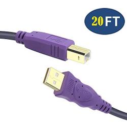 WAWPI Printer Cable 20 feet, USB 2.0 Cable A-Male to B-Male for Printer/Scanner (20 ft)