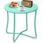 Amagabeli Metal Patio Side Table 18” x 18” Heavy Duty Weather Resistant Anti-Rust Outdoor End Table Small Steel Round Coffee Table Porch Table Snack Table for Balcony Garden Yard Lawn, Mint Green