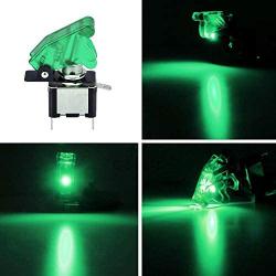 ESUPPORT Car Green Cover Green LED Light Rocker Toggle Switch SPST ON Off Pack of 5