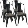 COSTWAY 18 Inch Dining Chair Set of 4, Industrial Vintage Stackable Metal Stools, Counter Bar Stools with High Backrest, Wood Seat, for Home, Kitchen and Cafe Bar Use