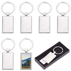 PH PandaHall 10pcs Sublimation Blanks Keychains Rectangle Sublimation Transfer Blanks with Metal Round Key Rings for Heat Press