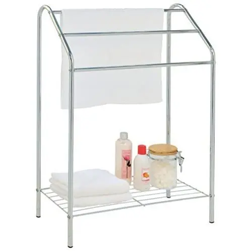 MyGift Freestanding 3 Tier Metal Towel Rack, Chrome Bathroom Towel Bar, Silver-Tone