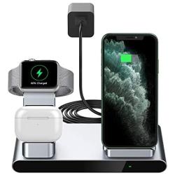 Yootech 3 in 1 Fast Wireless Charger,Innovative Metal Wireless Charging Station with Adapter, 7.5W Compatible with iPhone SE 2020/11/XS Max/8,2.5W for AirPods Pro,Apple Watch(No iWatch Charging Cable)