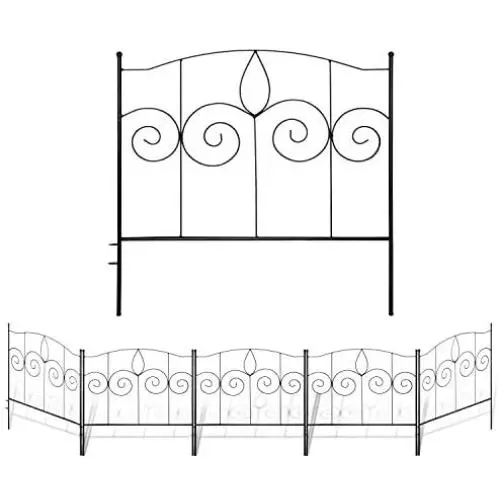 Gray Bunny Decorative Garden Fence for Landscaping, 24 in x 10 ft, 5 Black Panels, Rust Proof Metal Movable Wire Border Picket Folding Decor Garden Edging Fences for Flower Bed & Pet Barrier