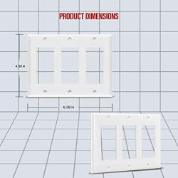 ENERLITES Decorator Light Switch or Receptacle Outlet Wall Plate, Size 3-Gang 4.50'' x 6.38'', Polycarbonate Thermoplastic, 8833-W, White