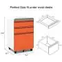 Dprodo 3 Drawers Mobile File Cabinet with Lock, Metal Filing Cabinet for Legal & Letter Size, Locking File Cabinet for Home & Office Full-Extension Drawers, Orange