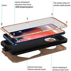 Cresee Oneplus 7T Case, Gorilla Glass Armor Aluminum Alloy Metal Cover Case,Rubber Bumper Military Shockproof Heavy Duty Protection Case for Oneplus 7T (Gold)