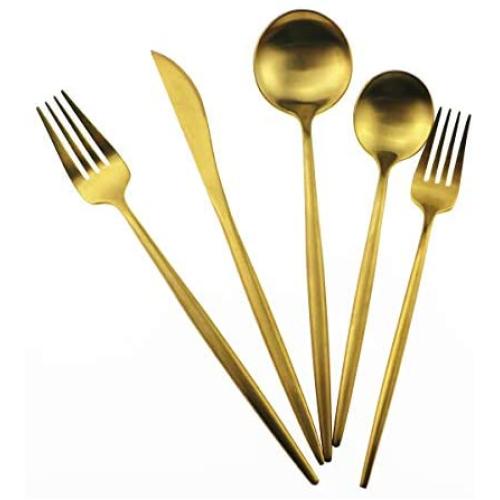 Gugrida Gold Flatware, Royal 20 Piece Luxury Matte Finish 18/10 Stainless Steel Tableware Sets for 4 Including Forks Spoons Knives, Camping Silverware Travel Utensils Set Cutlery (Gold)