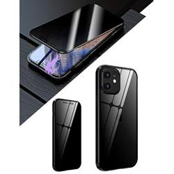 KumWum Anti Peep Screen Protector for iPhone 12 Mini Case Full Body Magnetic Cover Front and Back Tempered Glass Protector with Metal Bumper - Black