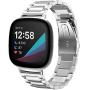 Shangpule Compatible with Fitbit Sense/Fitbit Versa 3 Bands, Stainless Steel Metal Replacement Strap Wrist Band Compatible with Fitbit Sense/Versa 3 Large Small Women Men (Silver)