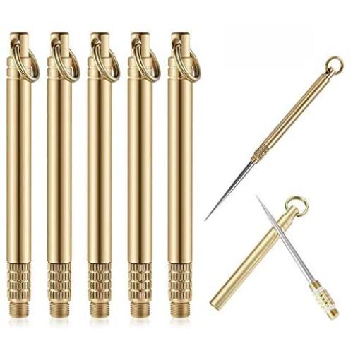 5 Pieces Portable Titanium Toothpick Pocket Toothpick with Metal Toothpick Holder for Outdoor Camping and Picnic