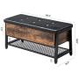 VASAGLE Industrial Storage Bench, Shoe Bench, Bed End Stool with Padded Seat and Metal Shelf, Storage Chest, Sturdy Steel Frame,Hallway, Living Room, Rustic Brown and Black ULSB47BX