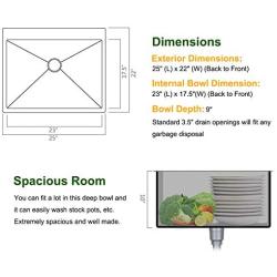 Bonnlo 25 Inch Drop-in Kitchen Sink 18 Gauge T304 Stainless Steel Single Bowl Topmount Sink, 25 x 22 x 9 inch