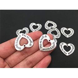 Yansanido Pack of 10 Alloy Silver You to The Moon Back Heart Shape DIY Antique Message Charms Pendant for Making Bracelet and Necklace (You to The Moon Back)