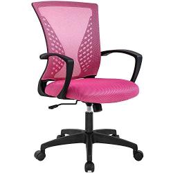 Office Chair Desk Chair Computer Chair with Lumbar Support Armrest Mid Back Rolling Swivel Task Adjustable Mesh Ergonomic Chair for Women Adults, Pink