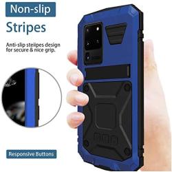 Simicoo Samsung S20 Ultra Metal Bumper Silicone Case Hybrid Military Shockproof Heavy Duty Rugged Defender case Built-in Screen Protector Stand Camera Lens Protector Cover for S20 Ultra (Blue)