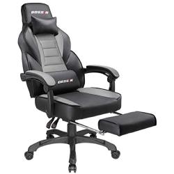 BOSSIN Gaming Chair Office Computer Desk Chair with Footrest and Headrest Racing Game Ergonomic Design Large Size High-Back E-Sports Chair PU Leather Swivel Chair Sillas Gaming (Gray)