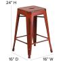 Flash Furniture Commercial Grade 24'' High Backless Distressed Kelly Red Metal Indoor-Outdoor Counter Height Stool