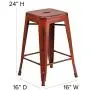 Flash Furniture Commercial Grade 24'' High Backless Distressed Kelly Red Metal Indoor-Outdoor Counter Height Stool Flash Furniture Commercial Grade 24'' High Backless Distressed Kelly Red Metal Indoor-Outdoor Counter Height Stool
