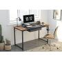 CubiCubi Computer Desk with Drawer 47'' Study Writing Table for Home Office, Modern Simple Style PC Desk with Splice Board, Black Metal Frame, Black and Rustic Brown