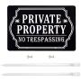 Kichwit Private Property No Trespassing Sign Double Sided, Aluminum, All Metal Construction, Sign Measures 11.8'' x 7.9'', 14'' Long Metal Stakes Included