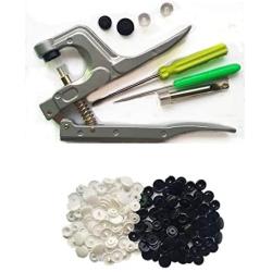 Snaps Plastic Snaps Buttons Hand-held Pliers Tool Installs Size 20, 22, 24 T5 No-Sew Button Snap Fastener Press Attacher Punch for Snaps (Pliers & 100 White Snaps & 100 Black Snaps)