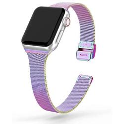 SWEES Compatible with iWatch 38mm 40mm 42mm 44mm, Stainless Steel Metal Narrow Small Soft Thin Replacement Compatible for iWatch Series 6 5 4 3 2 1 SE Women Men, Black, Champagne, Silver, Rose Gold