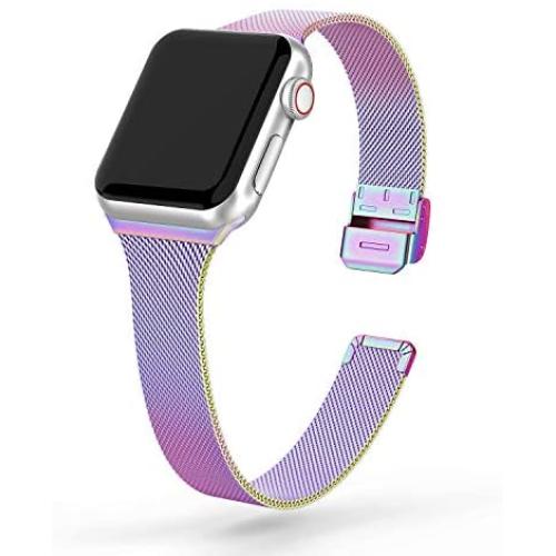 SWEES Compatible with iWatch 38mm 40mm 42mm 44mm, Stainless Steel Metal Narrow Small Soft Thin Replacement Compatible for iWatch Series 6 5 4 3 2 1 SE Women Men, Black, Champagne, Silver, Rose Gold