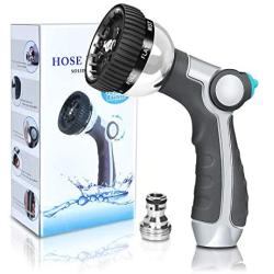 InGarden Garden Hose Nozzle, Metal Water Hose Nozzle Anti-Leak, Heavy Duty Spray Nozzle High Pressure with 8 Patterns, Thumb Control, Suitable for Watering Garden, Showering Pets and Washing Cars