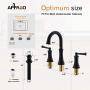 3 Hole Matte Black Widespread Bathroom Sink Faucet, 2 Handle Lavatory Vessel Faucets with Pop Up Drain Assembly and Soap Dispenser, APPASO 3 Hole Matte Black Widespread Bathroom Sink Faucet, 2 Handle Lavatory Vessel Faucets with Pop Up Drain Assembly and Soap Dispenser, APPASO