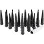 Wheel Accessories Parts 23 Pc Spike Solid Metal Lug Nuts 1/2 Thread 4.40'' Tall Closed End Bulge Acorn Spike Lug Nut with 1 Long Socket Key (Black)