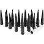 Wheel Accessories Parts 23 Pc Spike Solid Metal Lug Nuts 1/2 Thread 4.40'' Tall Closed End Bulge Acorn Spike Lug Nut with 1 Long Socket Key (Black)