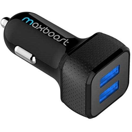Maxboost Car Charger with SmartUSB Port 4.8A/24W [Black] Charger Adapter for iPhone 12 11 Pro Max/XS Max/XR/XS/X/8/7/Plus,Galaxy S20 Ultra/S10/S10+/S10e/Note,LG,iPad Pro/Air 2/Mini,Huawei, Moto,Pixel