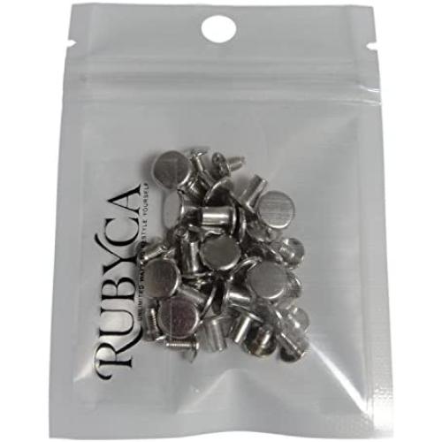 Round Flat Head Chicago Screws Buttons for Leather Crafting, 1/4 Inches (6mm) Repair Screw Post Fastener, Metal Nail Rivet Studs, Silver, 50 Sets, Diameter 3/8 Inches (10mm)
