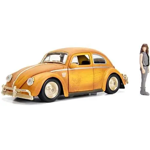 Jada Toys Transformers Bumblebee Volkswagen Beetle Die-cast Car, 1:24 Scale Vehicle & 2.75'' Charlie Collectible Metal Figurine Jada Toys Transformers Bumblebee Volkswagen Beetle Die-cast Car, 1:24 Scale Vehicle & 2.75'' Charlie Collectible Metal Figurine