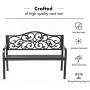 Laurel Canyon 50'' Outdoor Patio Bench, Cast Iron 2-Person Metal Seating with Floral Design Backrest Furniture Chair for Porch Backyard Garden Pool Deck, Dark Brown