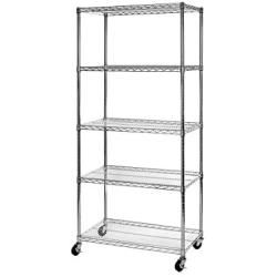 Seville Classics UltraDurable Commercial-Grade 5-Tier NSF-Certified Wire Shelving with Wheels, 36'' W x 18'' D x 72'' H, x x, Plated Steel