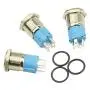 XLX 3 Sets 16mm 5 Pin Metal Momentary Latching Push Button Switch 1NO 1NC Self-Locking 12V DC On Off Stainless Steel Flat Head Waterproof LED Ring Illuminated Switch with Wire Socket Plug
