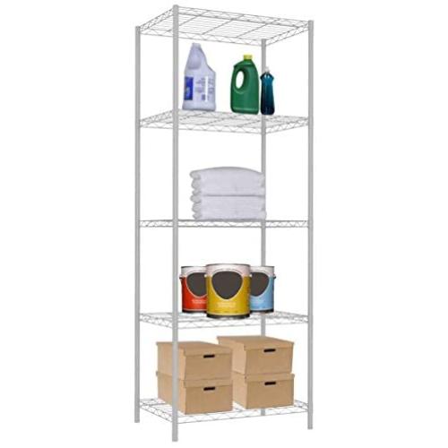 Home Basics None 5 Tier Steel Wire Shelf Heavy Duty Storage Organizer Shelving Unit Utility Rack for Home, Garage, Kitchen, Basement & Office, White